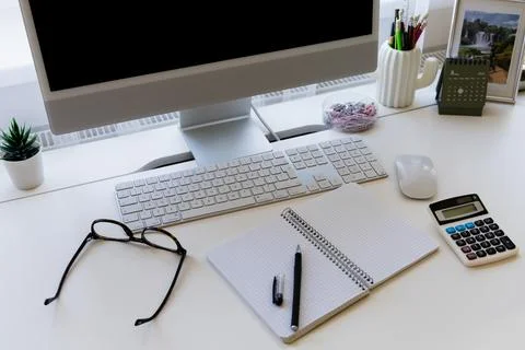 Desk with computer Stock Photos