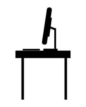 Desk with computer profile icon 库存插图