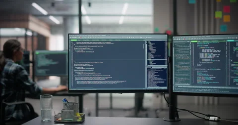 Desk with Computer Screens in Office Stock Footage 321012577