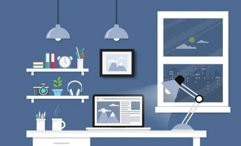 Desk with computer set, documents and stationery. Workplace for the graphic d Stock Illustration