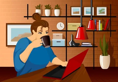 A desk with a computer on a table Illustrazione stock