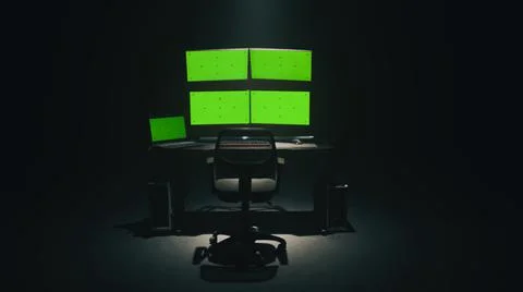 Desk with computers on hacker base Stock Photos