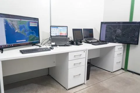 Desk with computers. Office. 스톡 사진