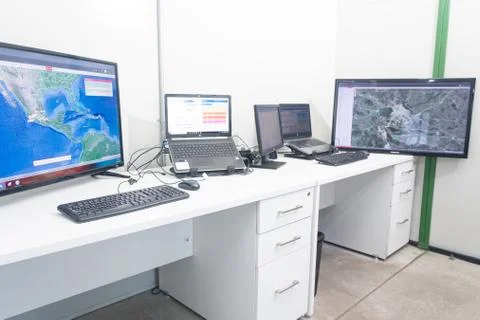 Desk with computers. Office. 스톡 사진