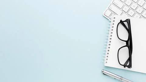 Desk concept frame with items Stock Photos