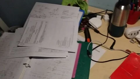 Desk in confusion after homework Video stock 166500474