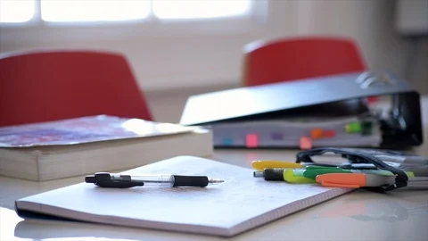 Desk Covered in Student's Revision Stock Footage 90172334