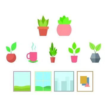 Desk Decoration Objects Flat Design Collection Stock Illustration