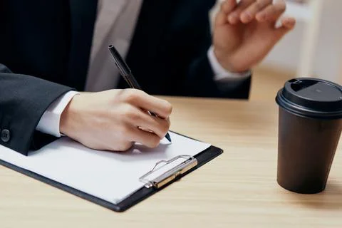 Desk file folder coffee cup office work Foto stock
