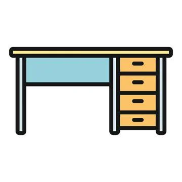 Desk flat icon showing workplace furniture and drawers Stock Illustration