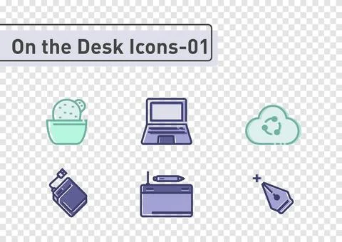 On the desk flat line icon set isolated on transparency background ep01 Stock Illustration