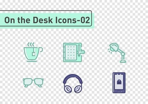 On the desk flat line icon set isolated on transparency background ep02 Stock Illustration