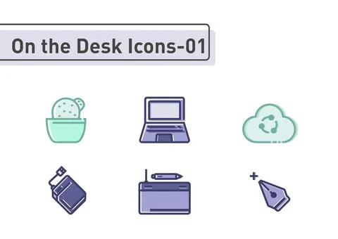 On the desk flat line icon set isolated on white background ep01 イラスト素材