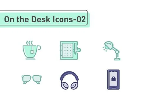 On the desk flat line icon set isolated on white background ep02 Stock Illustration