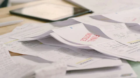 A desk is full past due bills Video stock 34011439