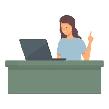 Desk happy table manager icon cartoon vector. Office digital Stock Illustration