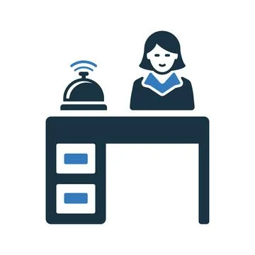 Desk, hotel reception, lobby, manager, service icon Stock Illustration