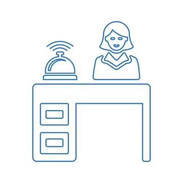 Desk, hotel reception, lobby, manager, service outline icon Stock Illustration