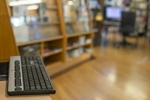 Desk with keyboard in an open space Stock Photos