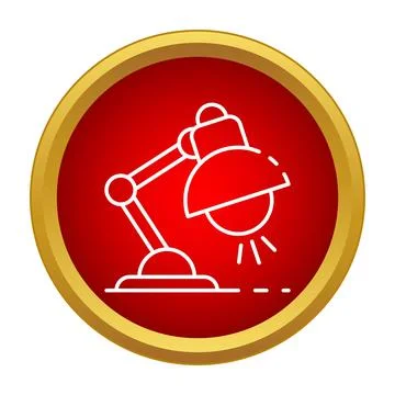 Desk lamp icon illuminating red circle background Illustrazione stock