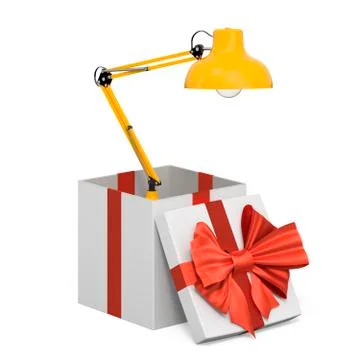 Desk lamp inside gift box, present concept. 3D rendering Stock Illustration