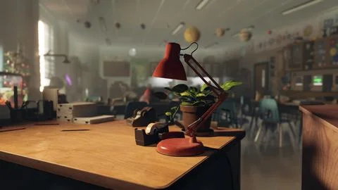 A desk with a lamp on top of it Stock Illustration