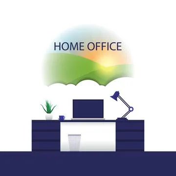 Desk with Laptop Computer - Remote or Freelance Work - Design Concept of Wo.. Stock Illustration