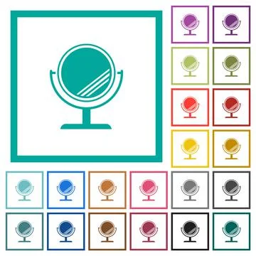 Desk mirror with reflection flat color icons with quadrant frames Stock Illustration
