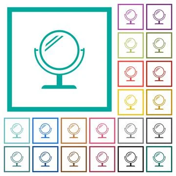 Desk mirror with reflection flat color icons with quadrant frames 스톡 일러스트