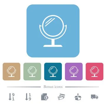 Desk mirror with reflection flat icons on color rounded square backgrounds Stock Illustration