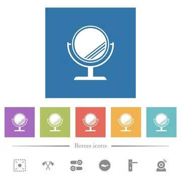 Desk mirror with reflection flat white icons in square backgrounds Stock Illustration