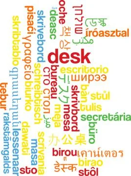 Desk multilanguage wordcloud background concept Stock Illustration