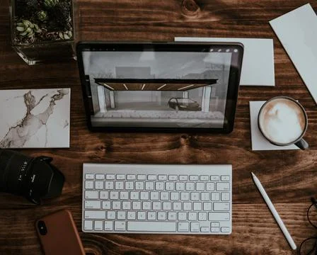 Desk with multiple objects on it Stock Photos