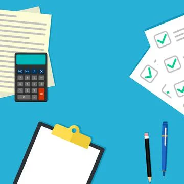 Desk with notepad and top view calculator. vector illustration Stock Illustration