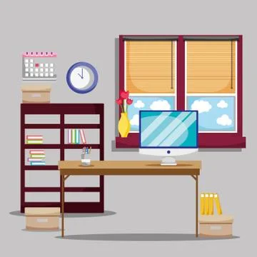 Desk with office flat accessories to work Stock Illustration