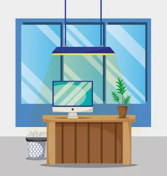 Desk with office flat accessories to work 스톡 일러스트