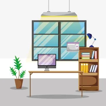 Desk with office flat accessories to work 스톡 일러스트
