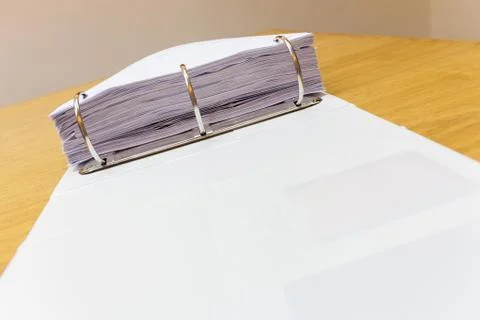 Desk in an office with folder full of papers background Foto stock