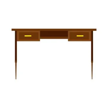 Desk office front view vector table. Business wooden workplace isolated flat  Stock Illustration