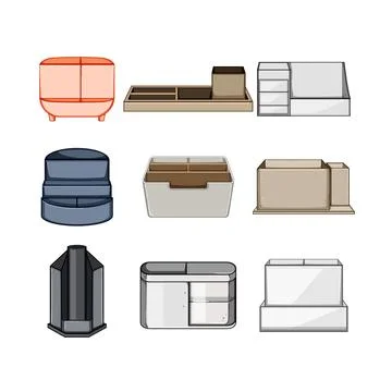 Desk organizer set cartoon vector illustration Stock Illustration