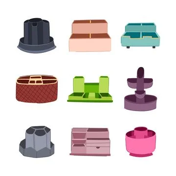 Desk organizer set cartoon vector illustration Stock Illustration