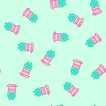Desk plant hybrid work vector seamless pattern イラスト素材