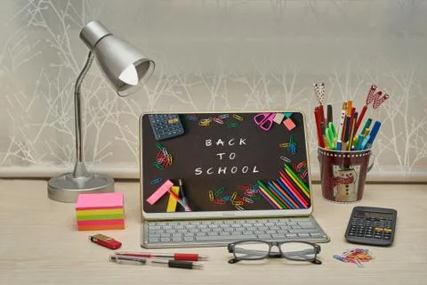 Desk prepared for the return to school Stock Photos