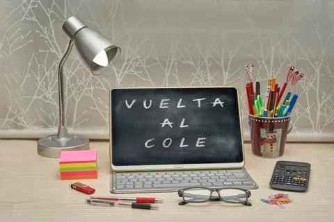 Desk prepared for the return to school Stock Photos