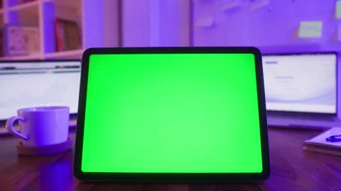 Desk of programmer with gadget chroma key green screen, person working with Stock Footage 308536781