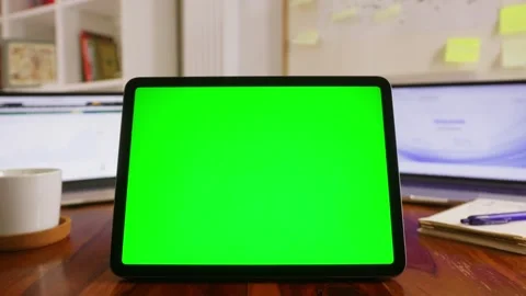 Desk of programmer with gadget chroma key green screen, person working with Stock Footage 318836199