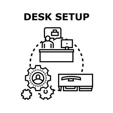 Desk setup concept for organized workspace management system Stock Illustration