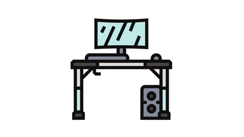 Desk setup gaming pc color icon animation Stock Footage 326116269