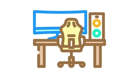 Desk setup gaming pc color icon animation Stock Footage 327257176