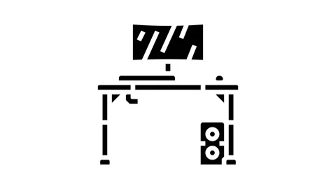 Desk setup gaming pc glyph icon animation Stock Footage 326142679